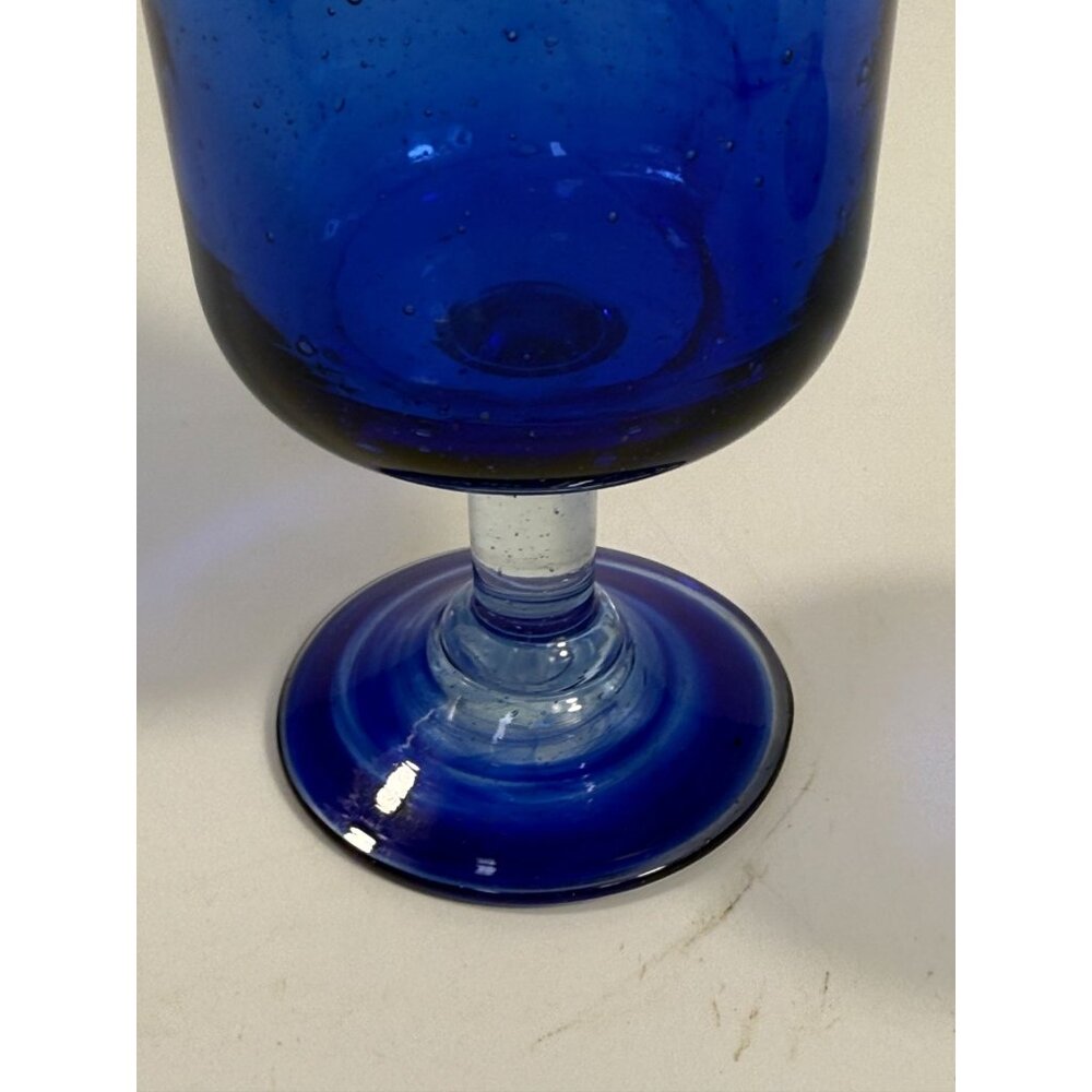 Hand Blown Cobalt Blue Wine Glasses | Set 4 Stemmed Glassware Collectible Barwar - Picture 9 of 16